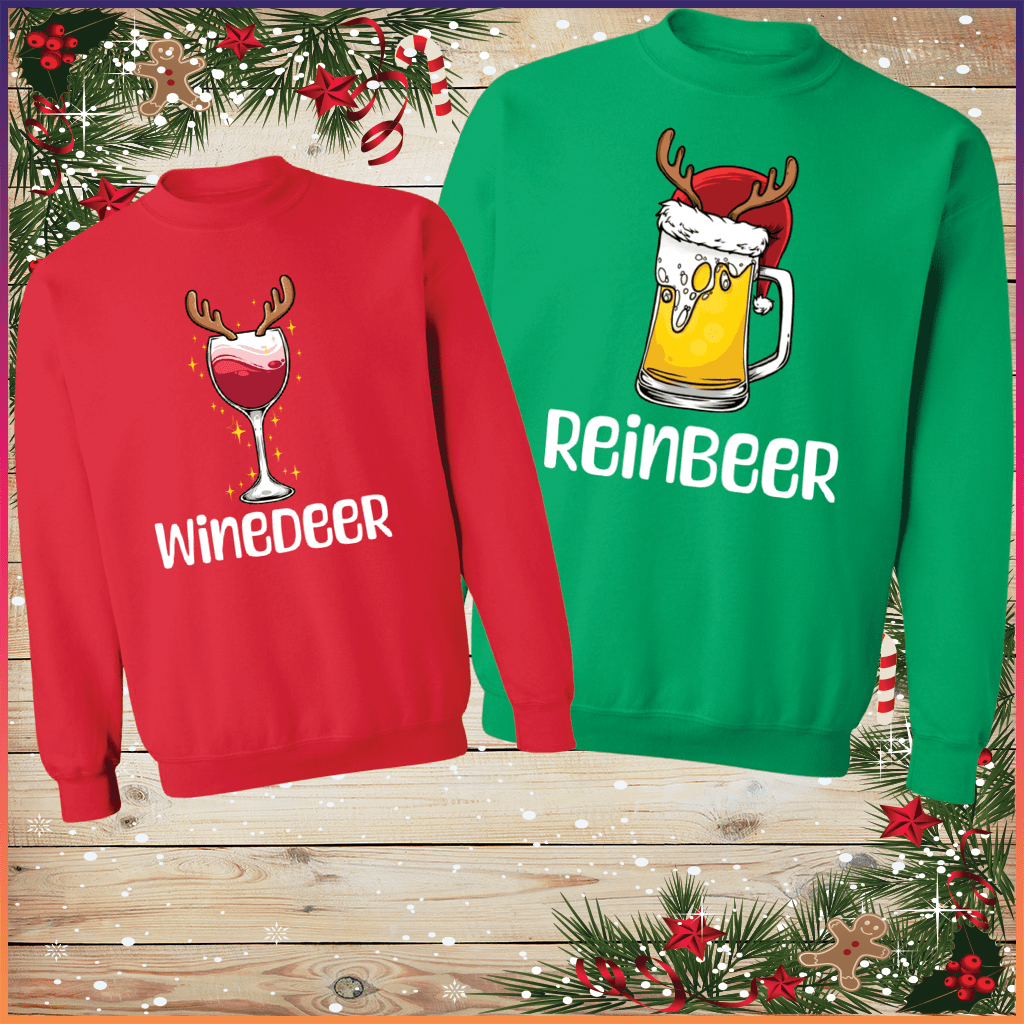 Holiday Cheers Set: WineDeer & ReinBeer Sweatshirts
