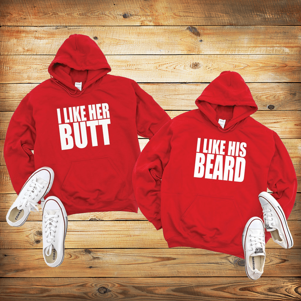 I Like Her Butt & I Like His Beard Red Hoodies
