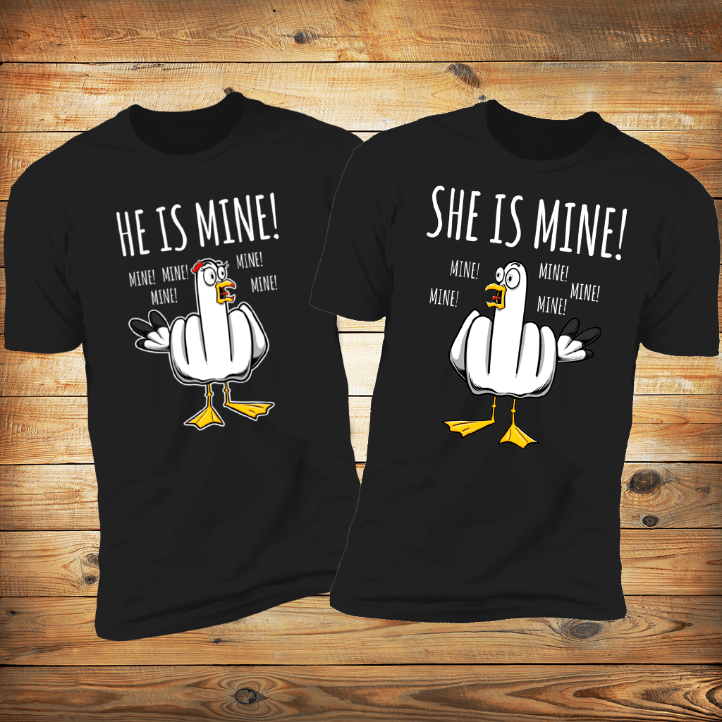 He Is Mine! & She Is Mine! Black Deluxe Couples Tees