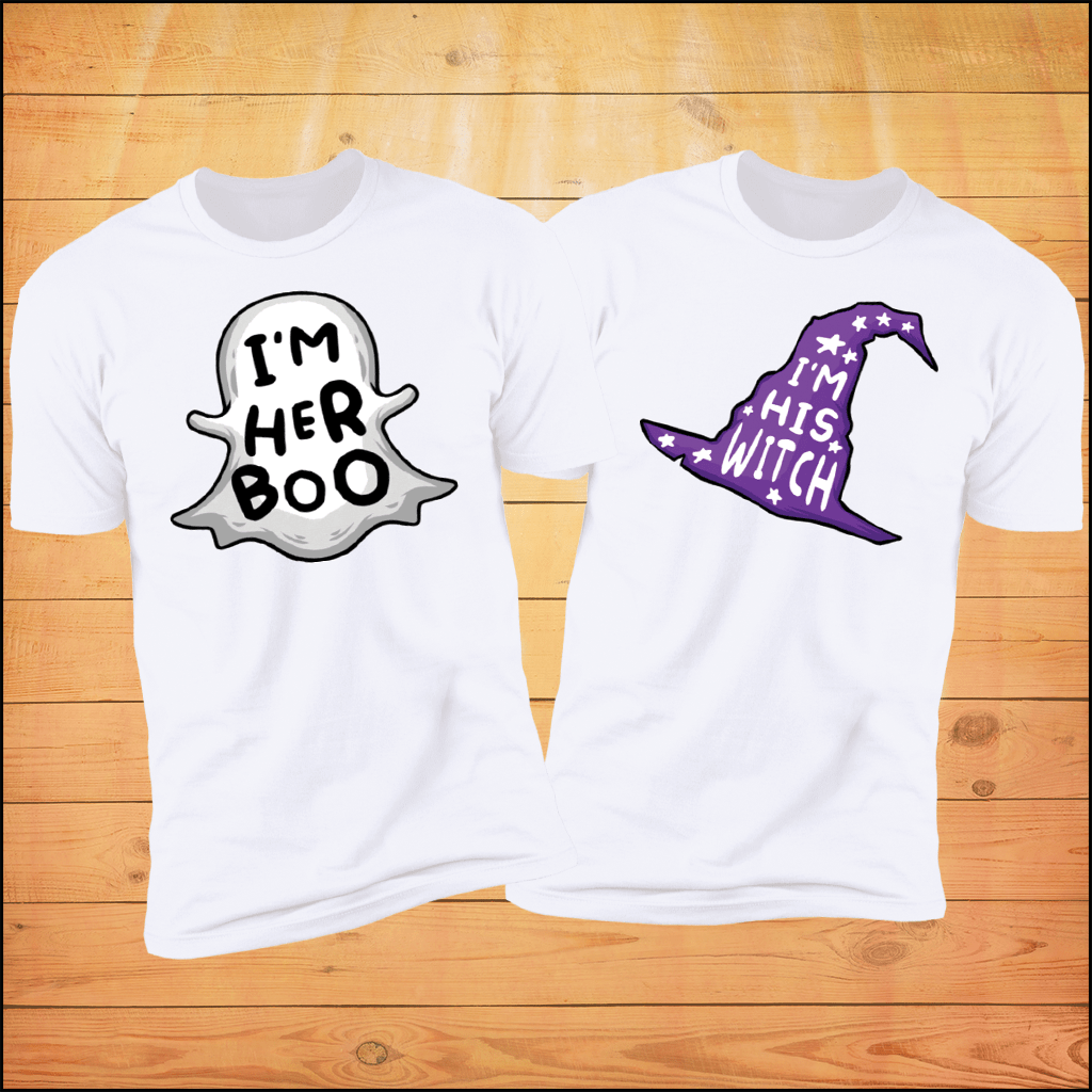 I'm Here Boo & I'm His Witch Halloween Couples Shirts