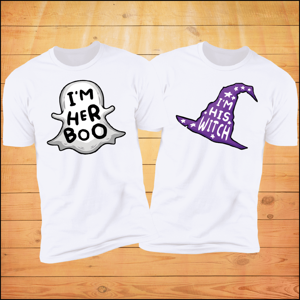 I&#39;m Here Boo &amp; I&#39;m His Witch Halloween Couples Shirts
