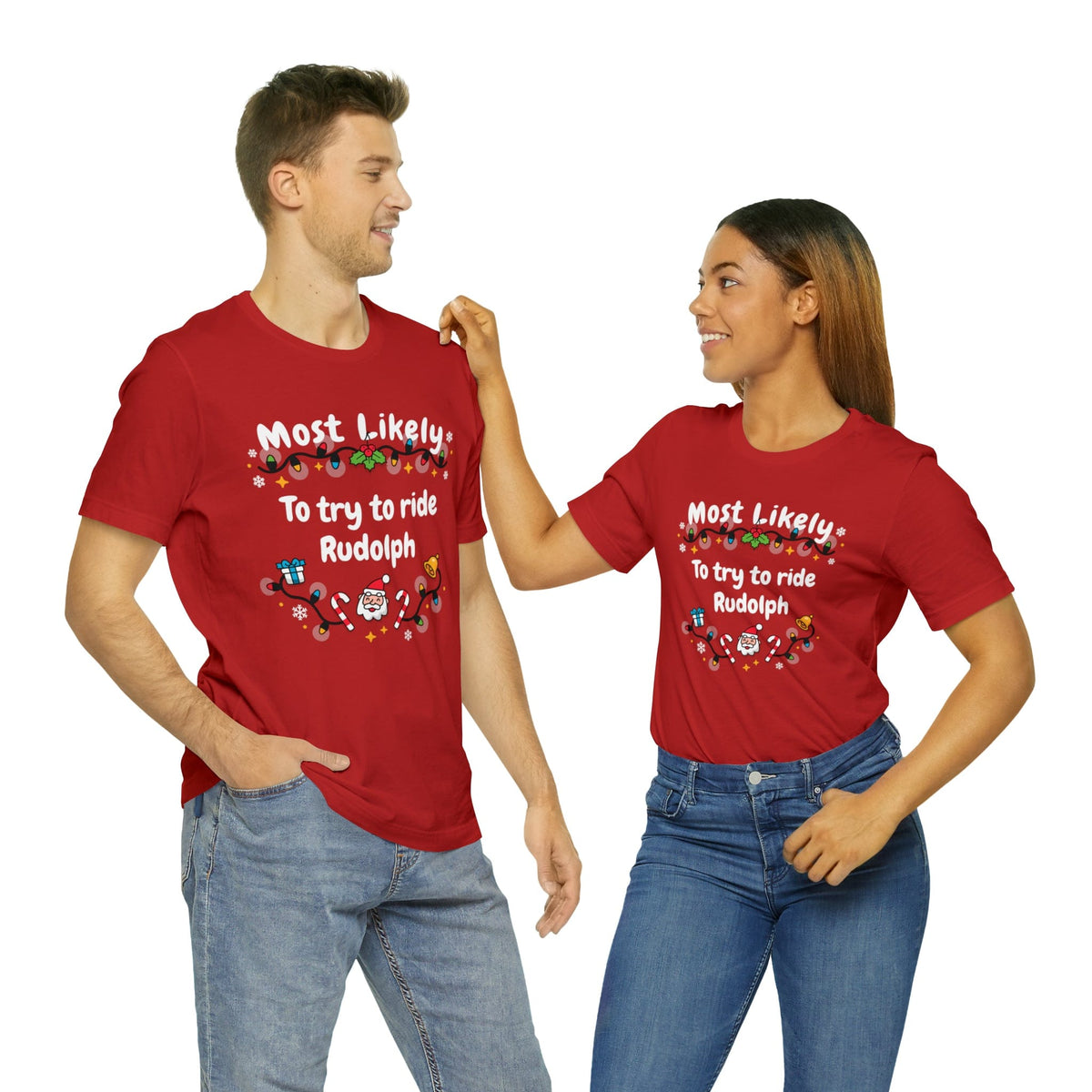 Most Likely To try To Ride Rudolph Unisex Deluxe Tee
