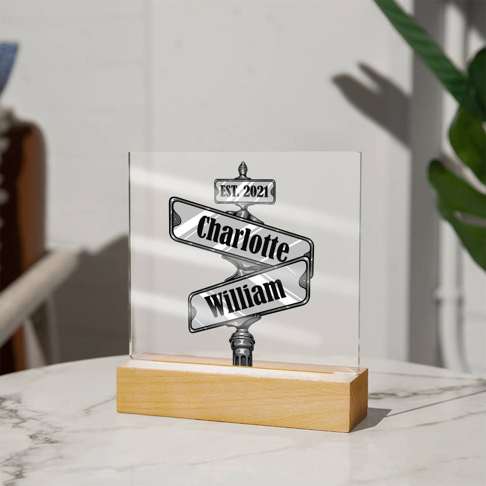 Personalized Silver Road Sign of your EST date Acrylic Plaque