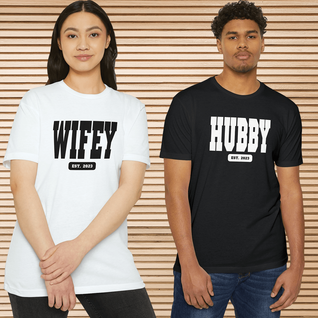 Wifey &amp; Hubby EST. 2023 Deluxe Tees